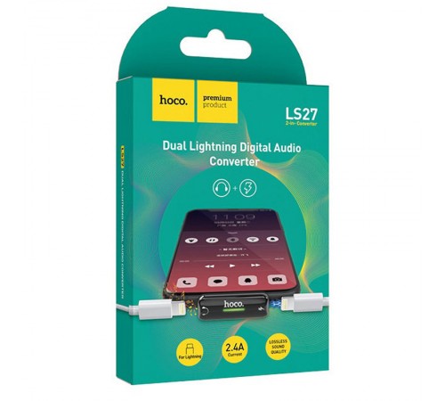 Перехідник Hoco LS27 Dual Lightning Сірий