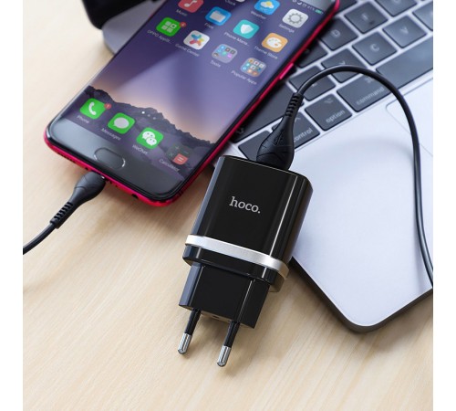 МЗП Hoco C12Q Smart QC3.0 3A (1USB-A) + кабель USB to MicroUSB Чорний
