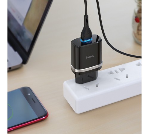 МЗП Hoco C12Q Smart QC3.0 3A (1USB-A) + кабель USB to MicroUSB Чорний