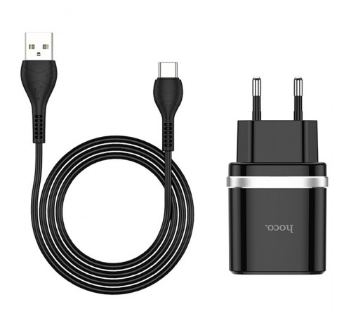 МЗП Hoco C12Q Smart QC3.0 3A (1USB-A) + кабель USB to Type-C Чорний