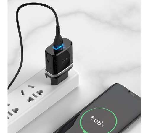 МЗП Hoco C12Q Smart QC3.0 3A (1USB-A) + кабель USB to Type-C Чорний