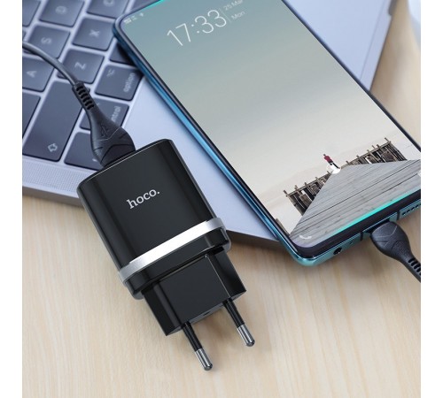 МЗП Hoco C12Q Smart QC3.0 3A (1USB-A) + кабель USB to Type-C Чорний