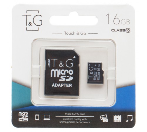 Карта пам'яті T&G (UHS-1) microSDHC Class 10 - 16GB (з адаптером) Чорний