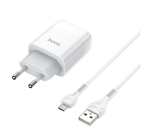 МЗП Hoco C73A Glorious 2.4A (2USB-A) + кабель USB to MicroUSB Білий