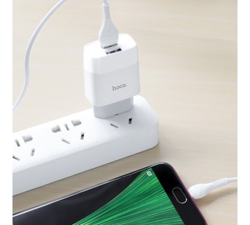 МЗП Hoco C73A Glorious 2.4A (2USB-A) + кабель USB to MicroUSB Білий