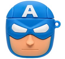 Силіконовий футляр Marvel & DC series для навушників AirPods 1/2 + карабін Капітан Америка/Синій
