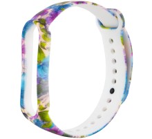 Силіконовий ремінець з малюнком для Xiaomi Mi Band 5 / 6 Фіолетові квіти / Бежевий