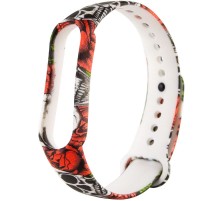 Силіконовий ремінець з малюнком для Xiaomi Mi Band 5 / 6 Черепи и троянди / Червоний