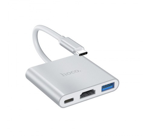 Перехідник HUB Hoco HB14 Type-C to USB3.0+HDMI+PD Сталевий