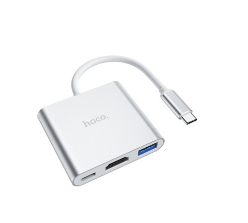 Перехідник HUB Hoco HB14 Type-C to USB3.0+HDMI+PD Сталевий