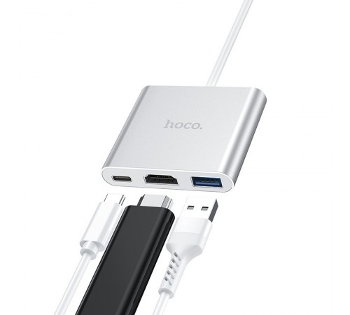 Перехідник HUB Hoco HB14 Type-C to USB3.0+HDMI+PD Сталевий