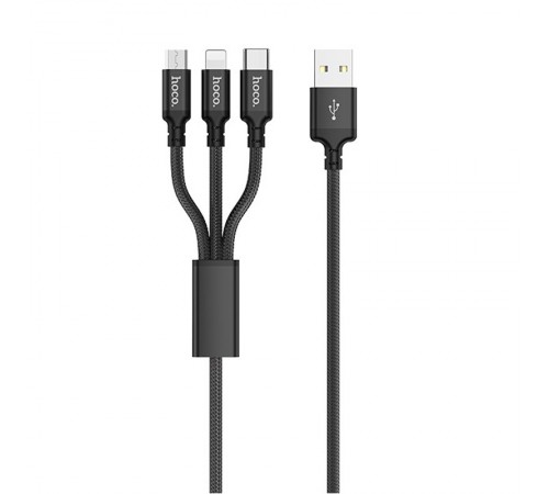 Дата кабель Hoco X14 Times Speed 3in1 (Lightning+Micro USB+Type-C) (1m) Чорний