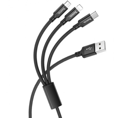 Дата кабель Hoco X14 Times Speed 3in1 (Lightning+Micro USB+Type-C) (1m) Чорний