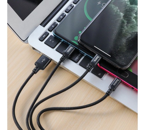 Дата кабель Hoco X14 Times Speed 3in1 (Lightning+Micro USB+Type-C) (1m) Чорний