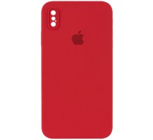Чохол Silicone Case Square Full Camera Protective (AA) для Apple iPhone X / XS (5.8") Червоний / Camellia