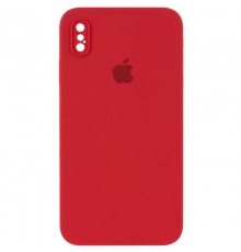 Чохол Silicone Case Square Full Camera Protective (AA) для Apple iPhone X / XS (5.8") Червоний / Camellia