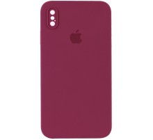 Чохол Silicone Case Square Full Camera Protective (AA) для Apple iPhone X / XS (5.8") Бордовий / Plum