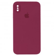 Чохол Silicone Case Square Full Camera Protective (AA) для Apple iPhone X / XS (5.8") Бордовий / Plum