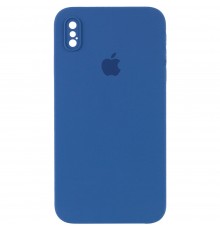 Чохол Silicone Case Square Full Camera Protective (AA) для Apple iPhone X / XS (5.8") Синій / Navy blue
