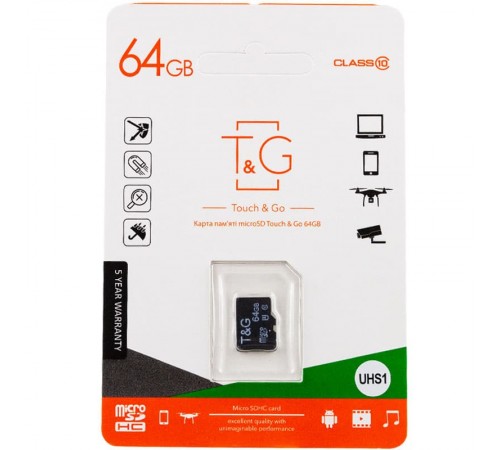 Карта пам'яті T&G (UHS-1) microSDXC Class 10 - 64GB (без адаптера) Чорний