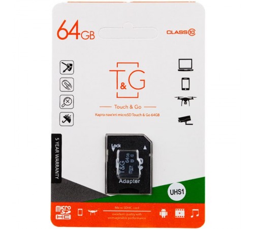 Карта пам'яті T&G (UHS-1) microSDXC Class 10 - 64GB (з адаптером) Чорний