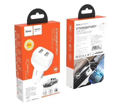 АЗП Hoco Z36 Leader 2.4A (2USB-A) + кабель USB to MicroUSB Білий АЗП Hoco Z36 Leader 2.4A (2USB-A) + кабель USB to MicroUSB Білий