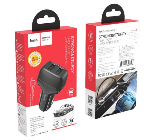 АЗП Hoco Z36 Leader 2.4A (2USB-A) + кабель USB to MicroUSB Чорний АЗП Hoco Z36 Leader 2.4A (2USB-A) + кабель USB to MicroUSB Чорний