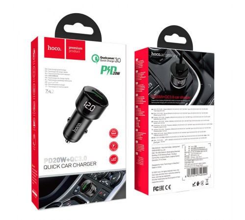 АЗП Hoco Z42 PD 20W + QC3.0 (1USB/3A) Чорний