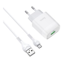 МЗП Hoco C72Q Glorious QC3.0 18W (1USB-A) + кабель USB to MicroUSB Білий