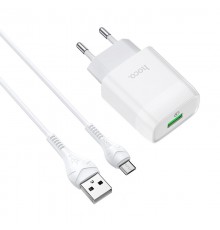 МЗП Hoco C72Q Glorious QC3.0 18W (1USB-A) + кабель USB to MicroUSB Білий