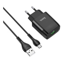 МЗП Hoco C72Q Glorious QC3.0 18W (1USB-A) + кабель USB to MicroUSB Чорний
