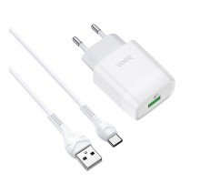 МЗП Hoco C72Q Glorious QC3.0 18W (1USB-A) + кабель USB to Type-C Білий