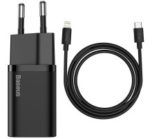 МЗП Baseus Super Si Quick Charger 20W (1USB-C) + кабель Type-C to Lightning (TZCCSUP-B) Чорний