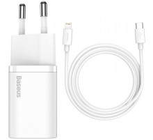 МЗП Baseus Super Si Quick Charger 20W (1USB-C) + кабель Type-C to Lightning (TZCCSUP-B) Білий