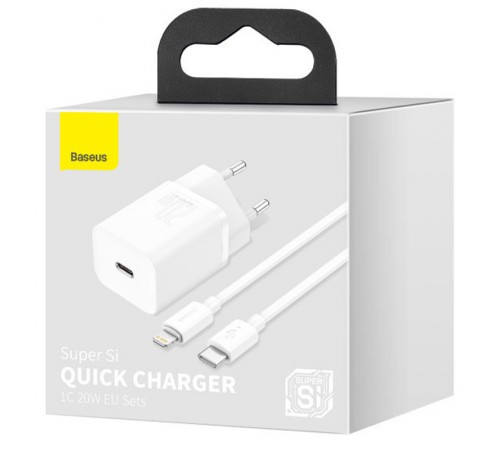 МЗП Baseus Super Si Quick Charger 20W (1USB-C) + кабель Type-C to Lightning (TZCCSUP-B) Білий МЗП Baseus Super Si Quick Charger 20W (1USB-C) + кабель Type-C to Lightning (TZCCSUP-B) Білий