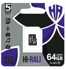 Карта пам'яті Hi-Rali (UHS-1) microSDXC Class 10 - 64GB (без адаптера) Чорний