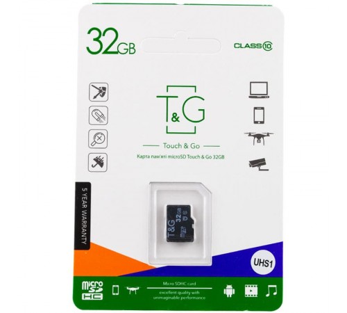Карта пам'яті T&G microSDHC (UHS-1) 32 GB class 10 (без адаптера) Чорний Карта пам'яті T&G microSDHC (UHS-1) 32 GB class 10 (без адаптера) Чорний