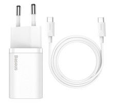 МЗП Baseus Super Si Quick Charger 25W (1USB-C) + кабель Type-C to Type-C (TZCCSUP-L) Білий