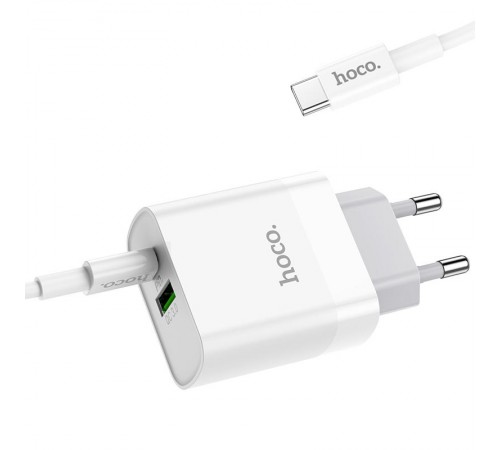 МЗП Hoco C80A Rapido PD20W+QC3.0 (1USB-A/1C) + кабель Type-C to Type-C Білий