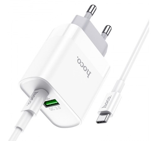 МЗП Hoco C80A Rapido PD20W+QC3.0 (1USB-A/1C) + кабель Type-C to Type-C Білий
