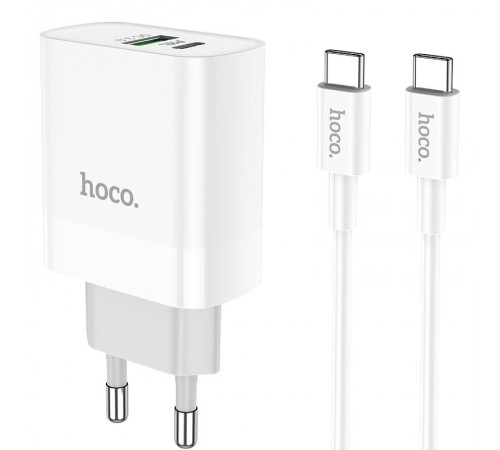 МЗП Hoco C80A Rapido PD20W+QC3.0 (1USB-A/1C) + кабель Type-C to Type-C Білий