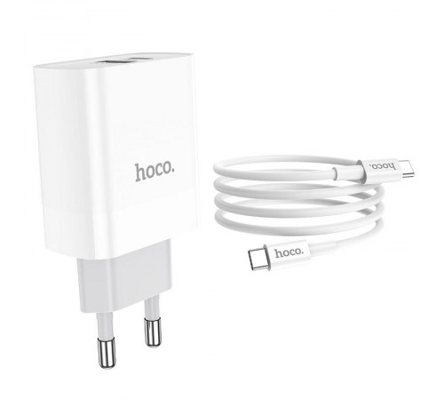 МЗП Hoco C80A Rapido PD20W+QC3.0 (1USB-A/1C) + кабель Type-C to Type-C Білий