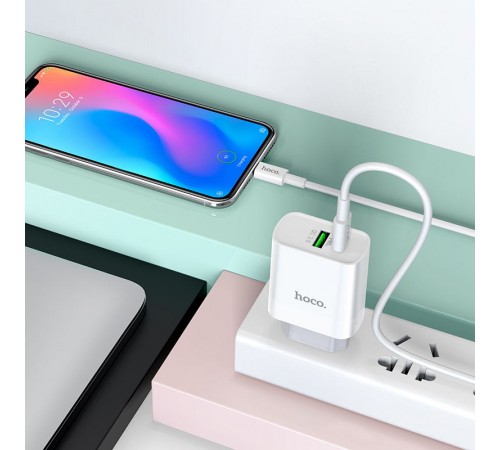 МЗП Hoco C80A Rapido PD20W+QC3.0 (1USB-A/1C) + кабель Type-C to Type-C Білий