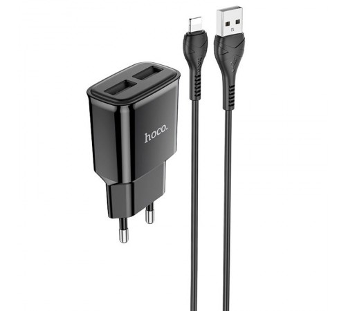 МЗП Hoco C88A Star round 2.4A (2USB-A) + кабель USB to Lightning Чорний МЗП Hoco C88A Star round 2.4A (2USB-A) + кабель USB to Lightning Чорний