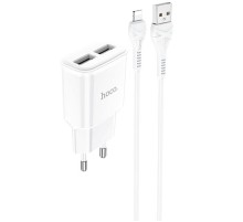 МЗП Hoco C88A Star round 2.4A (2USB-A) + кабель USB to Lightning Білий