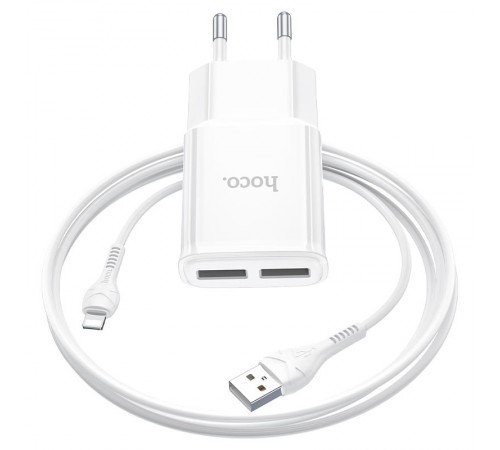 МЗП Hoco C88A Star round 2.4A (2USB-A) + кабель USB to Lightning Білий МЗП Hoco C88A Star round 2.4A (2USB-A) + кабель USB to Lightning Білий