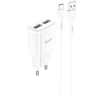 МЗП Hoco C88A Star round 2.4A (2USB-A) + кабель USB to Type-C Білий