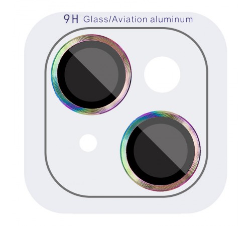 Захисне скло Metal Classic на камеру (у упак.) для Apple iPhone 14 (6.1") / 14 Plus (6.7") Бузковий / Rainbow