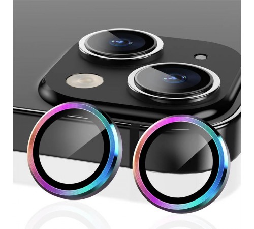 Захисне скло Metal Classic на камеру (у упак.) для Apple iPhone 14 (6.1") / 14 Plus (6.7") Бузковий / Rainbow