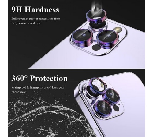 Захисне скло Metal Classic на камеру (у упак.) для Apple iPhone 14 Pro (6.1") / 14 Pro Max (6.7") Бузковий / Rainbow